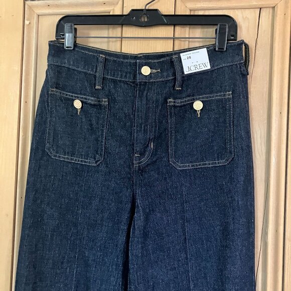 J.Crew Womens '96 Dark Denim Sailor Wide Leg Trouser Jeans Size 28 Blue AN NWT - Picture 9 of 12
